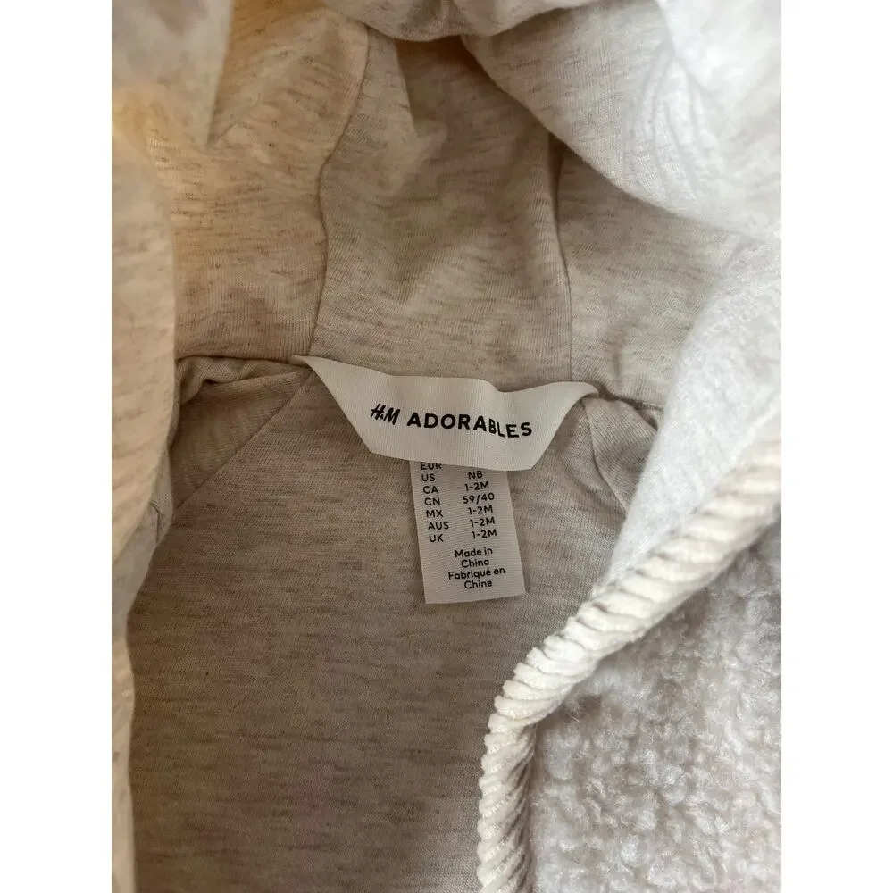 H&M Adorables Wool Teddy Sherpa Baby Bunting Hooded Cream Nordic NB 0-2M